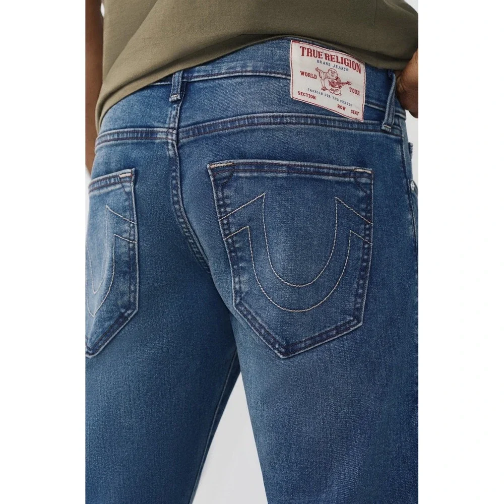 TRUE RELIGION Ricky Rip Repair  Straight Leg Med Blue Comet - 34